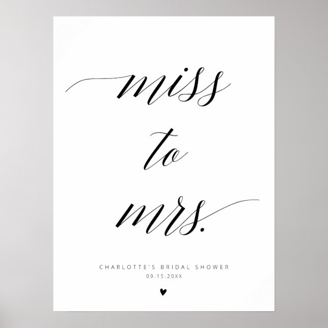 Poster Élégante Calligraphie Mlle À Mme Fête des mariées  (Devant)