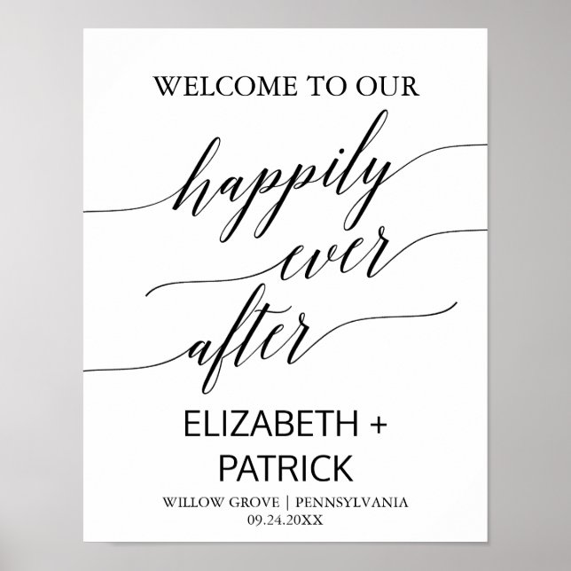 Poster Élégante calligraphie Noire Heureusement Jamais Ap (Devant)