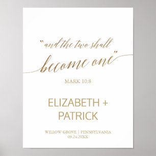 Poster Élégante Calligraphie Or Deux Deviennent Un Accuei