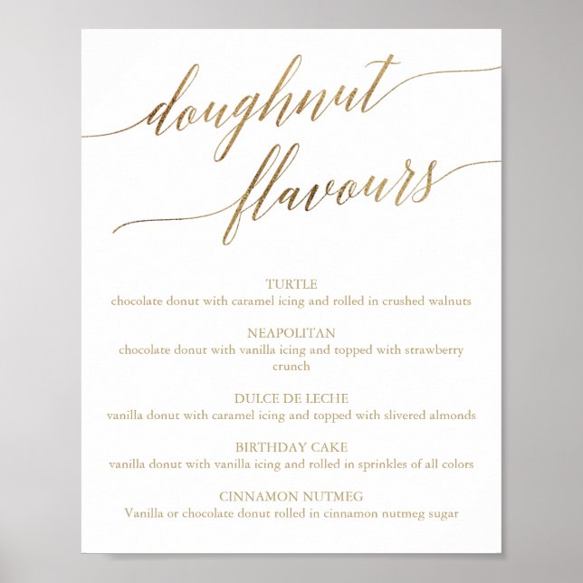 Poster Élégante calligraphie or Doughnut Flavours (Devant)