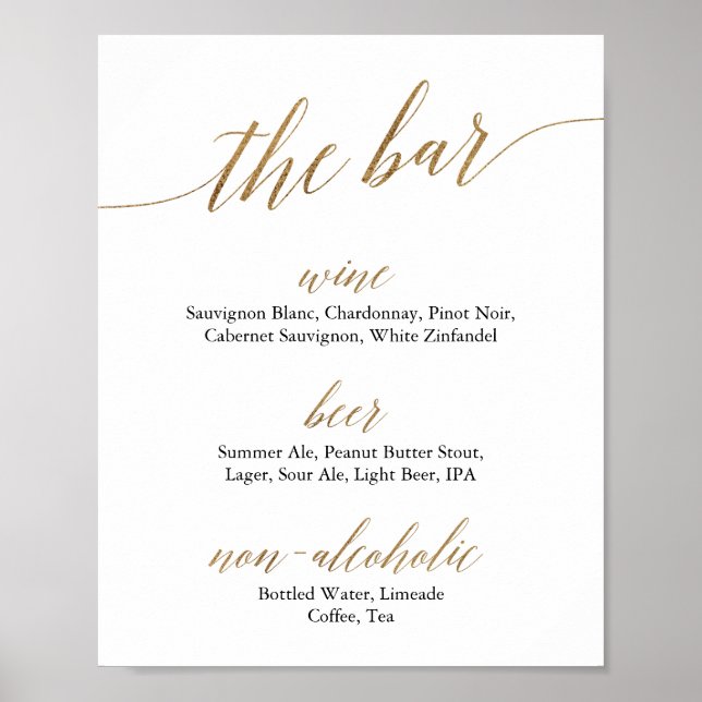 Poster Élégante calligraphie Or et Noir Panneau de la bar (Devant)