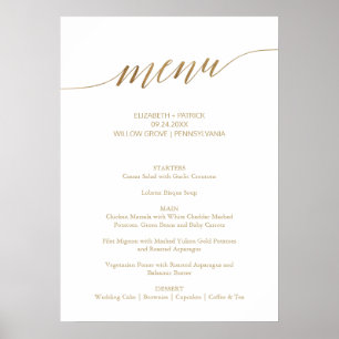 Poster Élégante calligraphie or Grand menu Mariage Pannea