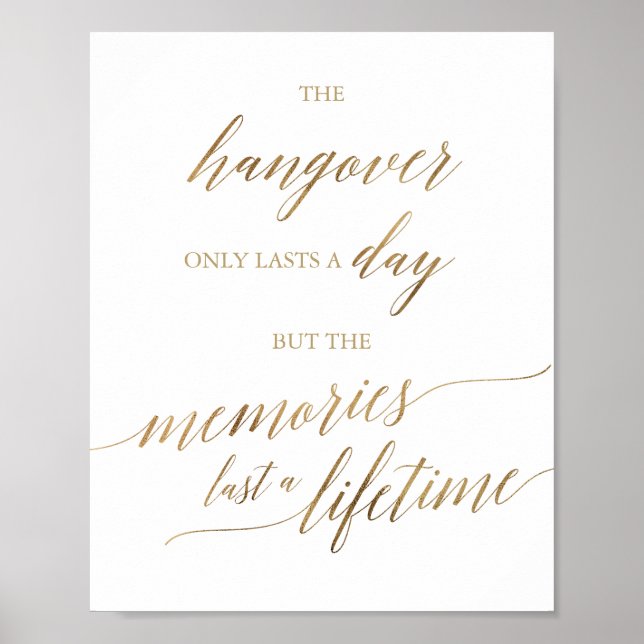 Poster Élégante calligraphie or Hangover & Souvenirs Sign (Devant)