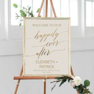 Poster Élégante Calligraphie Or Happy Jamais Après