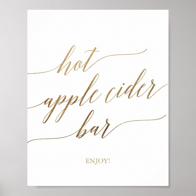 Poster Élégante calligraphie or Hot Apple Cider Bar Signa (Devant)
