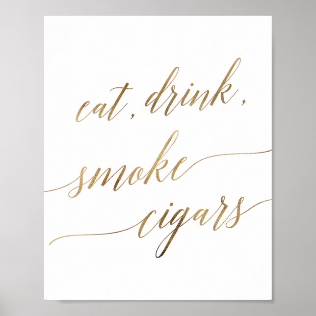 Poster Élégante Calligraphie Or Manger Boire Fumer Cigars (Devant)