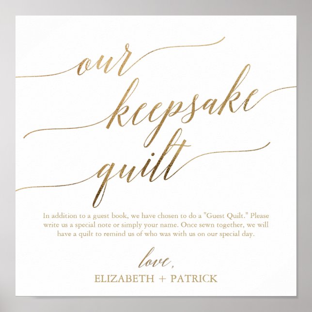 Poster Élégante calligraphie Or Notre Quilt Keepsaké (Devant)