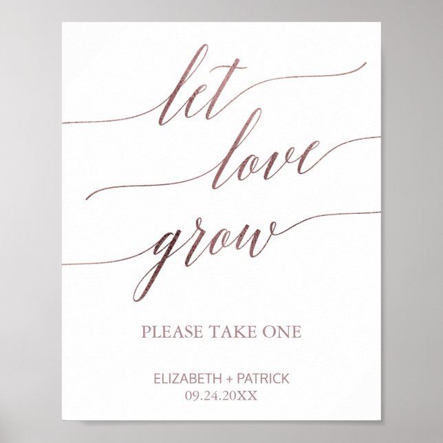 Poster Élégante calligraphie or Rose laisser l'amour gran (Devant)