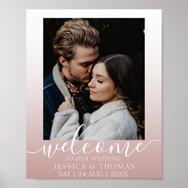 Poster Élégante calligraphie Photo Rose Gold Mariage Post (Devant)