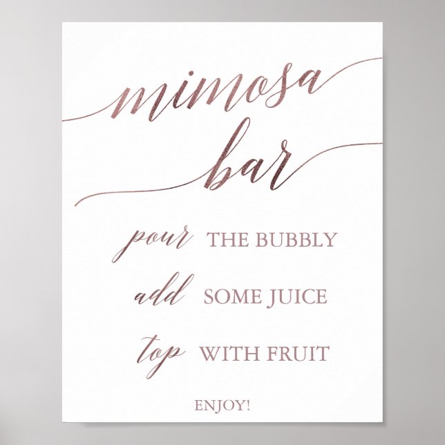 Poster Élégante calligraphie Rose or Mimosa Barre Signal (Devant)