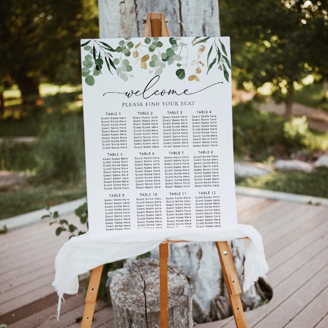 Poster Elégante carte de sièges mariages à l'eucalyptus (Créateur téléchargé)