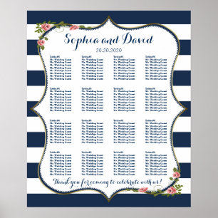 Poster Élégante carte de sièges Mariages de la Marine Blu