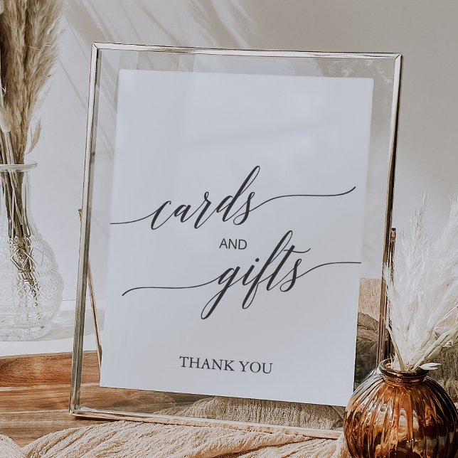 Poster Élégante carte grise foncée et des cadeaux (Elegant Dark Gray Calligraphy Cards and Gifts Sign)