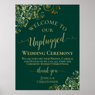 Poster Élégante cérémonie de Mariage Emerald & Gold Unplu