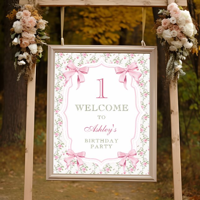 Poster Elégante coquette Bow rose 1er anniversaire Bienve (Créateur téléchargé)