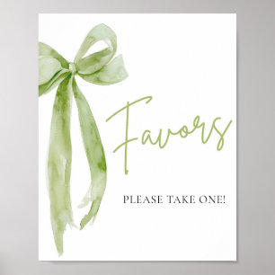 Poster Élégante Coquette Vert Bow Faveurs Signe Aquarelle