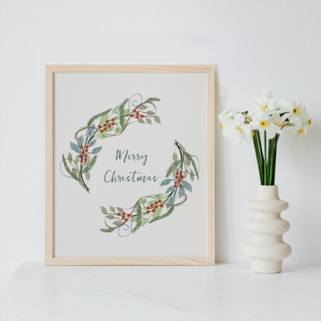 Poster Élégante couronne de Noël Joyeux Botanique (Créateur téléchargé)