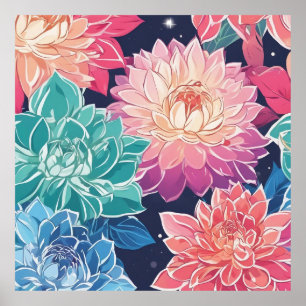Poster Elégante Dahlia Fleurs colorées sur Arrière - plan