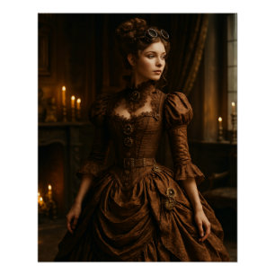Poster Élégante dame victorienne Steampunk en brun 