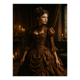 Poster Élégante dame victorienne Steampunk en marron