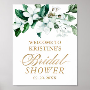 Poster Élégante douche de mariée florale aquarelle verdur