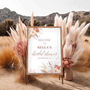 Poster Elégante Dusty Rose Floral Fête des mariées Bienve