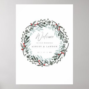 Poster Elégante enseigne de bienvenue mariage de verdure