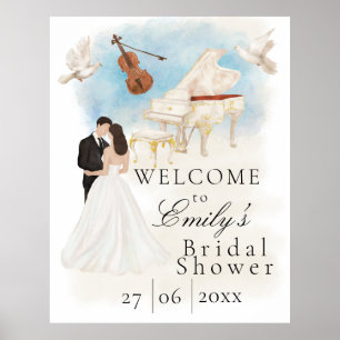 Poster Élégante Fête de Mariage Mariée & Marié Piano Vi