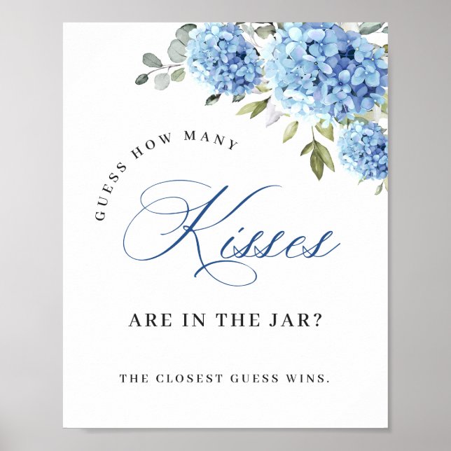 Poster Elégante Fête des mariées Blue Hydrangea Eucalyptu (Devant)
