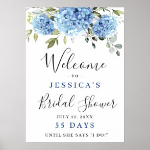 Poster Elégante Fête des mariées Blue Hydrangea Eucalyptu