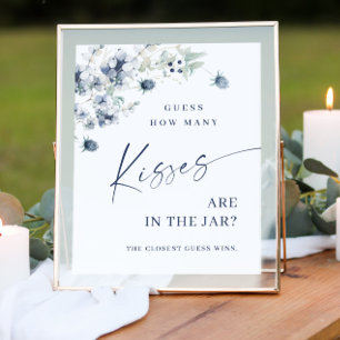 Poster Elégante Fête des mariées de feuillage bleu Dusty