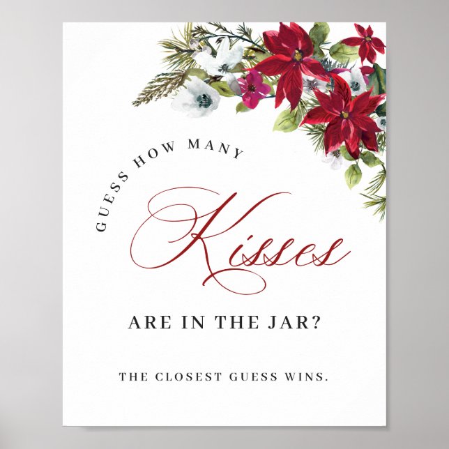 Poster Élégante Fête des mariées de Noël Rouge Poinsettia (Devant)