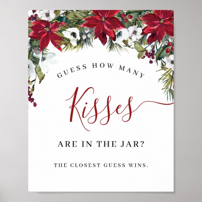 Poster Élégante Fête des mariées de Noël Rouge Poinsettia (Devant)