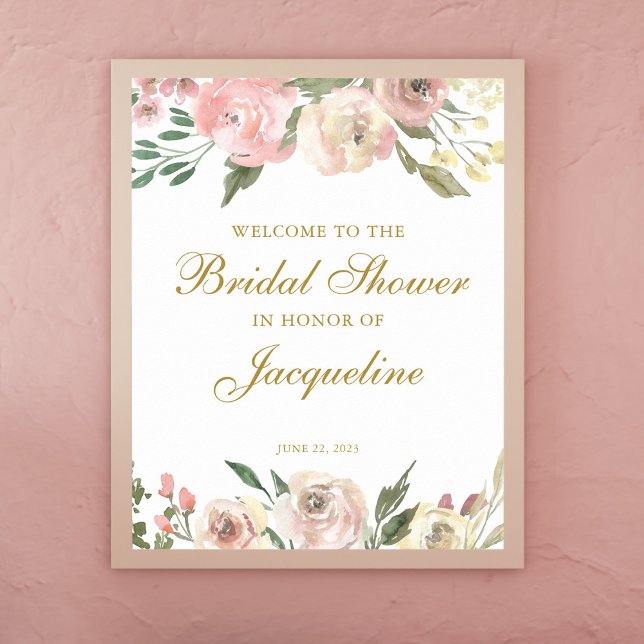 Poster Élégante Fête des mariées florale d'or noir rose (Créateur téléchargé)