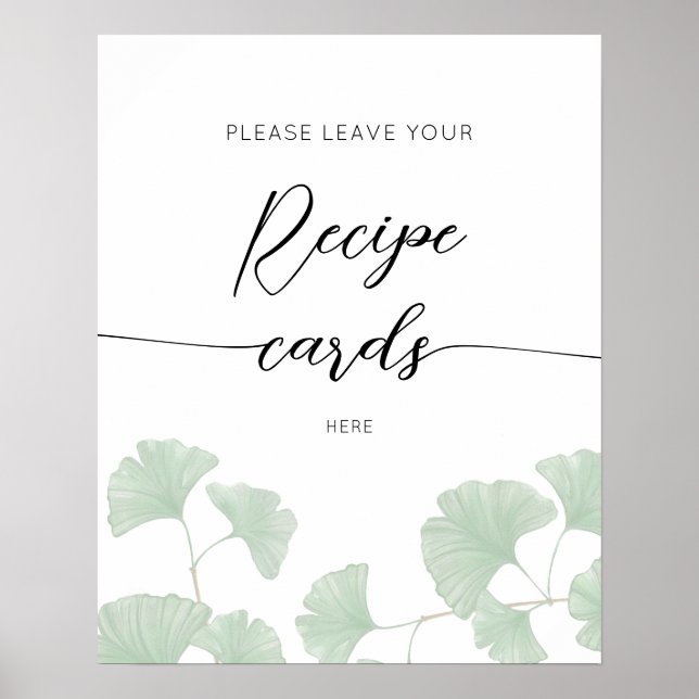 Poster Elégante feuille verte Laissez votre carte de rece (Devant)