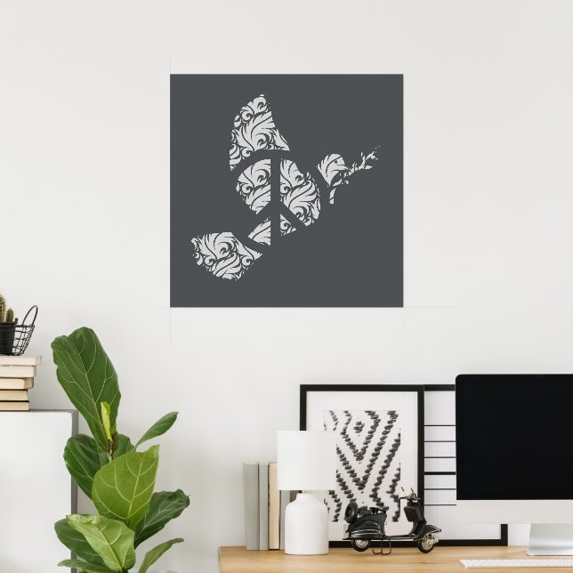 Poster Élégante Filigree Peace Dove & Subtle Peace Sign (Bureau à domicile)