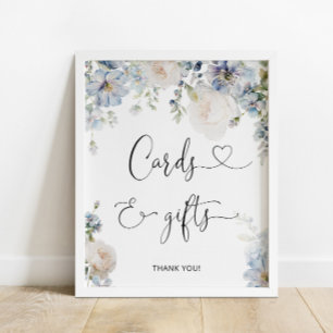 Poster Elégante Fleurs Bleues Dusty Cartes et Cadeaux