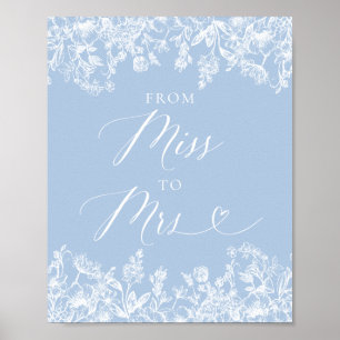 Poster Elégante Flore Bleue Dusty de Miss à Mrs Signe