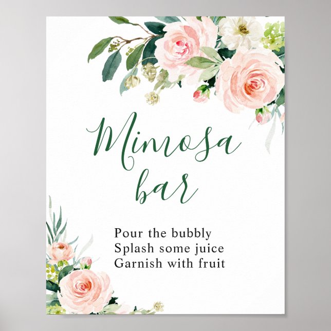 Poster Élégante Flore rose-Bleu Mariage de bar Mimosa (Devant)