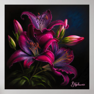 Poster Élégante Fuchsia Rouge Bourgogne Lily Flower