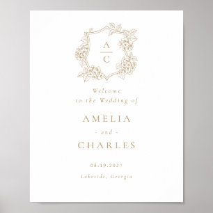 Poster Élégante Hydrangea Crête Fleurie Mariage Bienvenue
