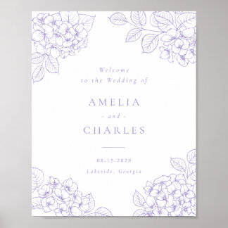 Poster Élégante Hydrangea Violette Fleurie de Mariage de 