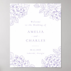 Poster Élégante Hydrangea Violette Fleurie de Mariage de