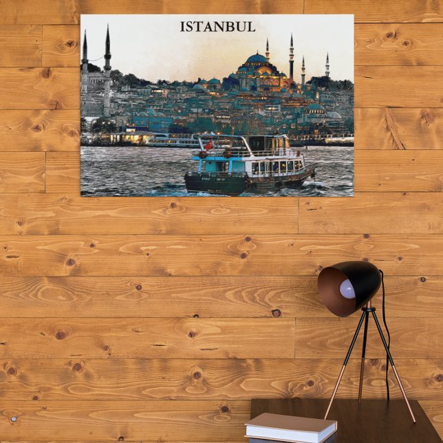Poster Elégante Istanbul Turquie Sainte-Sophie Architectu (Istanbul Turkey Pnaorama view)
