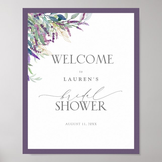 Poster Elégante Lavande Fête des mariées Florale Bienvenu (Devant)