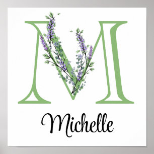 Poster Elégante lettre alphabet M Lavender Eucalyptus