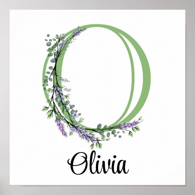 Poster Elégante lettre alphabet O Lavender Eucalyptus (Devant)