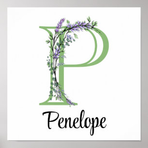 Poster Elégante lettre alphabet P Lavender Eucalyptus