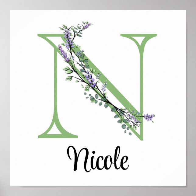 Poster Élégante lettre alphabétique N Lavender Eucalyptus (Devant)