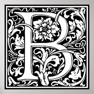 Poster Élégante lettre Vintage florale B Monogramme